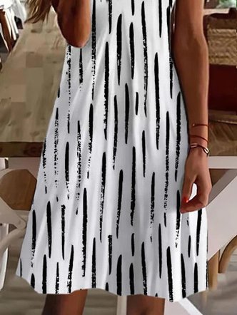 Striped Loosen V Neck Short Sleeve Women Dress