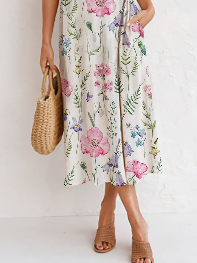 Women Botanical Floral Design Loose Resort Dress
