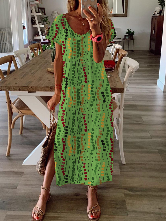 Summer Floral Printed Short Sleeve Maxi Dress