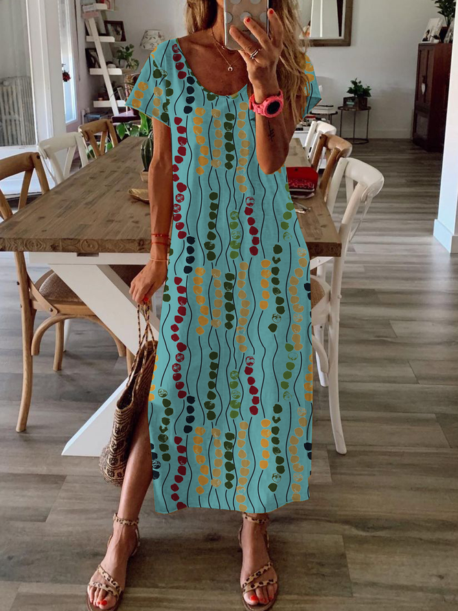Summer Floral Printed Short Sleeve Maxi Dress