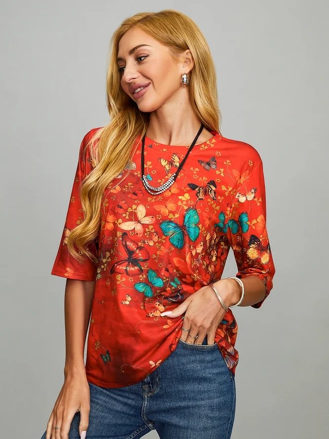 Long Sleeve Shift Vintage Butterfly Tops