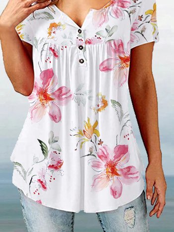 Floral Casual Loose Short Sleeve Top