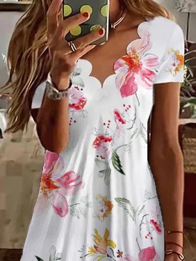 Casual Floral Short Sleeve Knit Dress