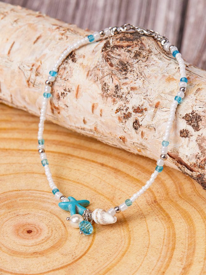 Summer Shell and Star Alloy Anklet