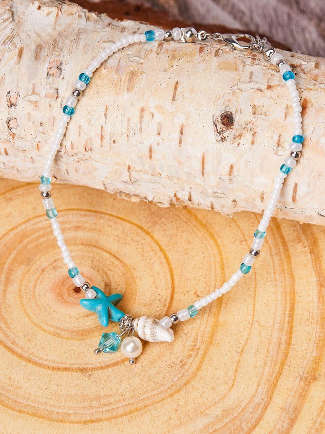Summer Shell and Star Alloy Anklet