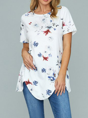 Floral Crew Neck Vacation Shirt & Top