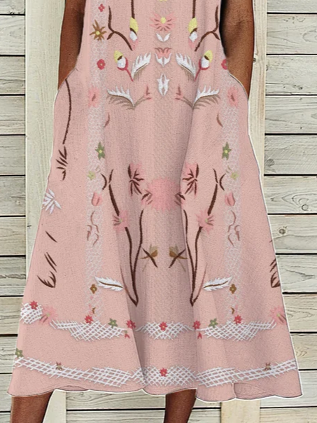 Floral V Neck Regular Fit Short Sleeve Women Dress