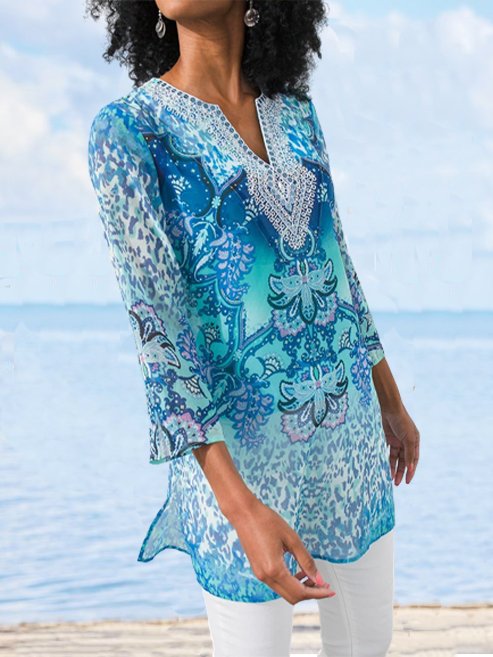 Loose Vacation Long Sleeve Top Tunic