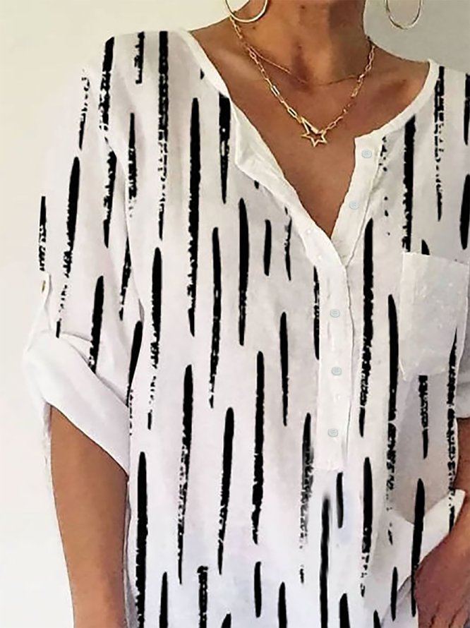Casual Round Neck Loose Art Line Print Long Sleeve Blouse