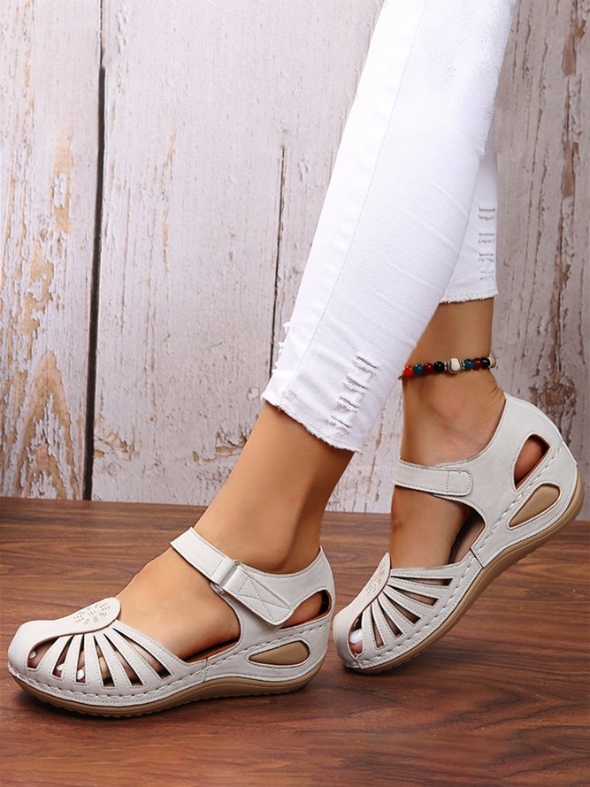 Vintage Floral Cutout Velcro Casual Sandals