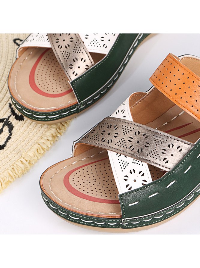 Cutout Contrast Vintage Casual Wedge Slippers