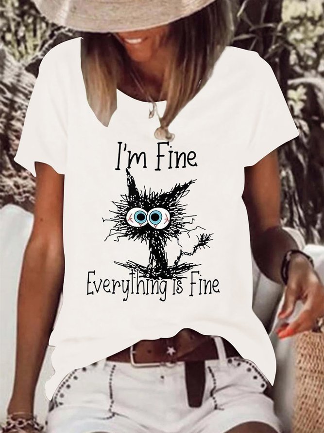 It's Fine Everything is Fine Sarcastic Shirt Women Short Sleeve Funny Graphic Tee Top Mom T-Shirt