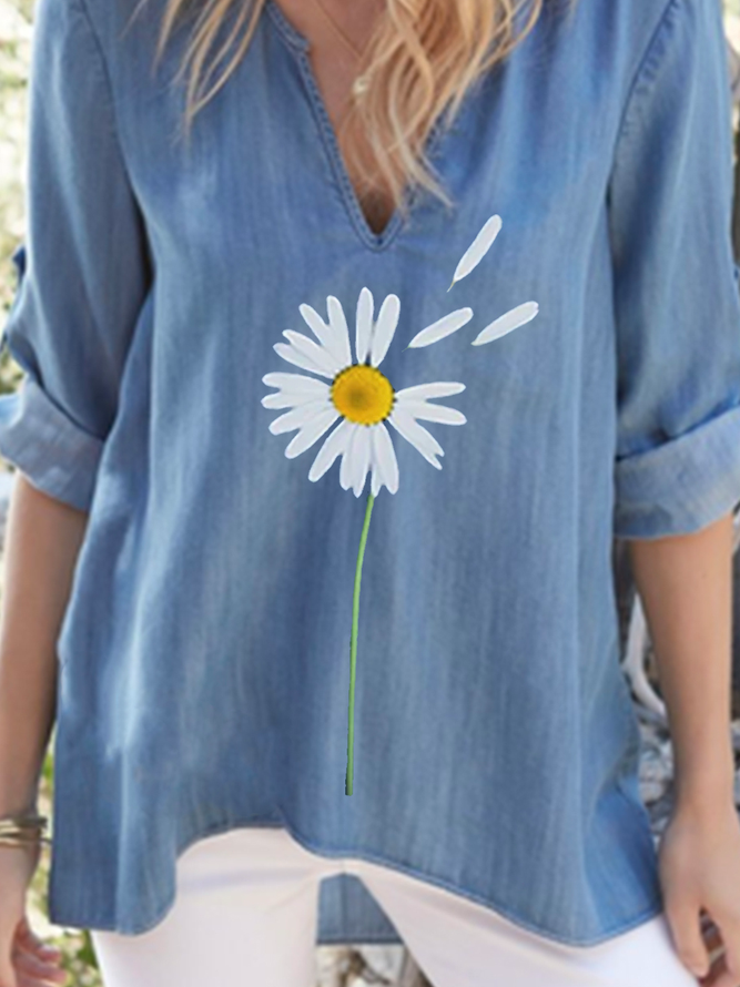 Vacation Loose Sunflower Long Sleeve Blouse