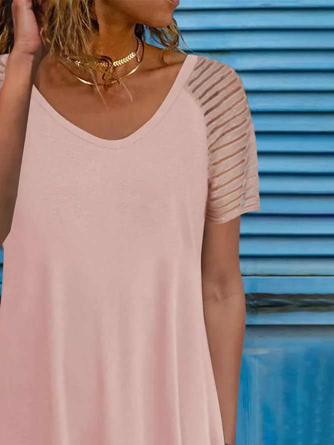 Summer Solid Short Sleeve Round Neck Knit Pink Mini Dress