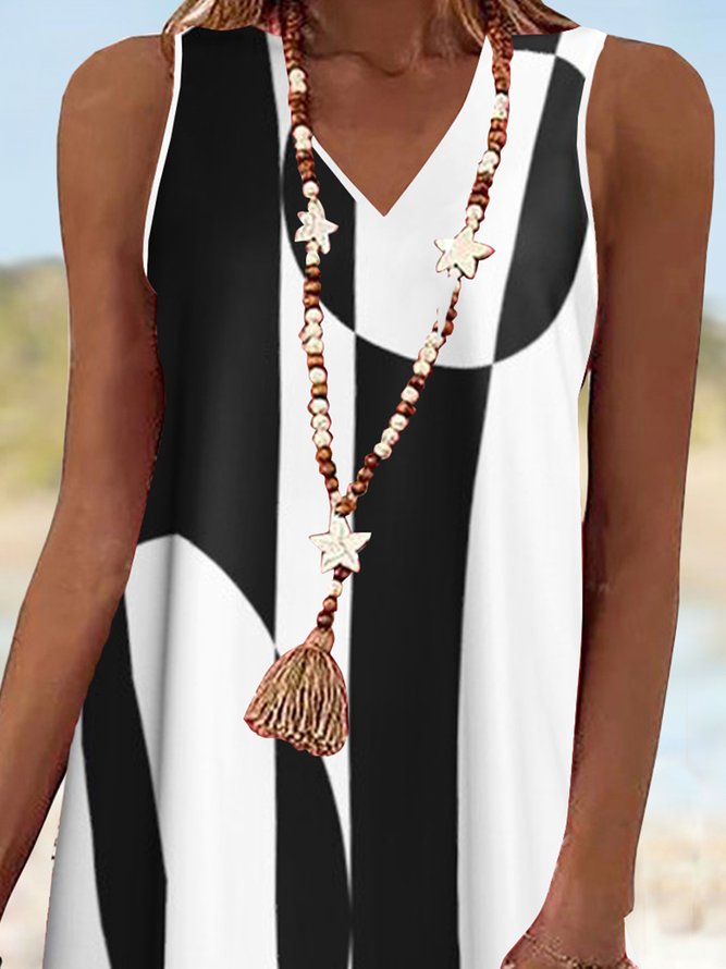 Black and white classic color contrast geometric loose a-hem short Dress Plus Size