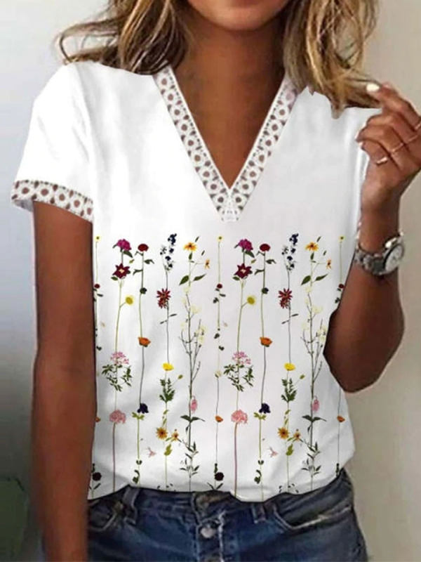Regular Fit Casual V Neck Short Sleeve Top