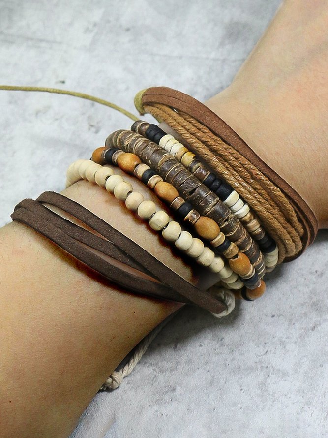 Vintage Ethnic Wooden Beaded Beaded Woven Multilayer Bracelet