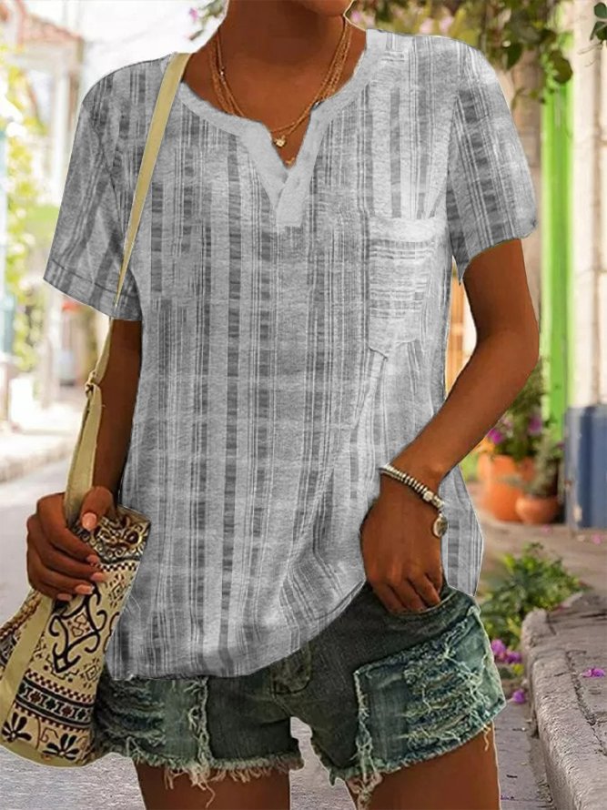 V Neck Loose Casual Short Sleeve Top