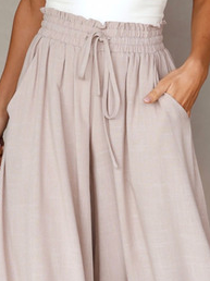 Women Wide Leg Pants Summer Boho Elastic Waist Drawstring Pockets Flowy Beach Trousers