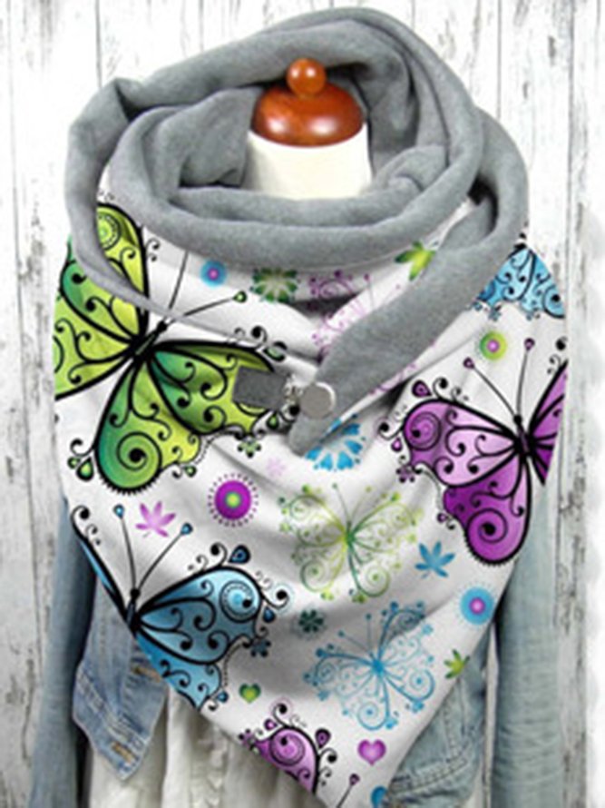 Women Casual Spring Butterfly Printing Commuting Best Sell Polyester Cotton Scarf Regular Scarf