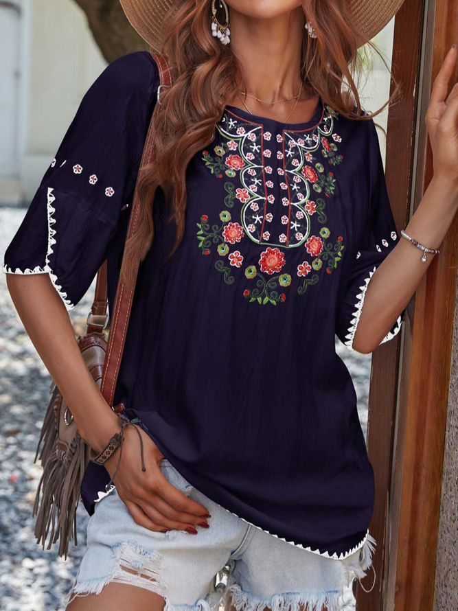 Crew Neck Casual Floral Tops