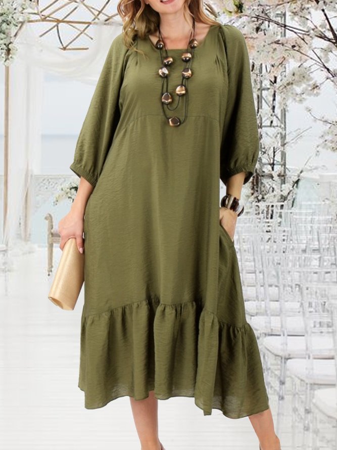Elegant army green half sleeve loose long dress plus