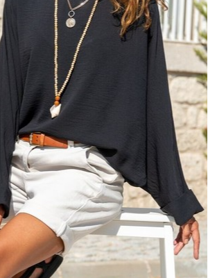 Loose Batwing Sleeve Boat Neck Tops