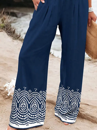 Ethnic Loose Cotton-Blend Casual Pants
