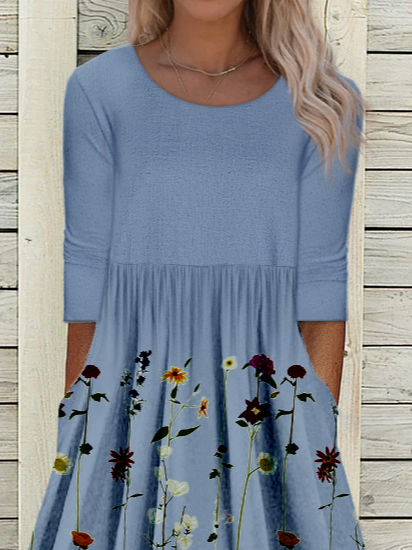 Round Neck Casual Loose Floral Print Resort Short Sleeve Madi Dress