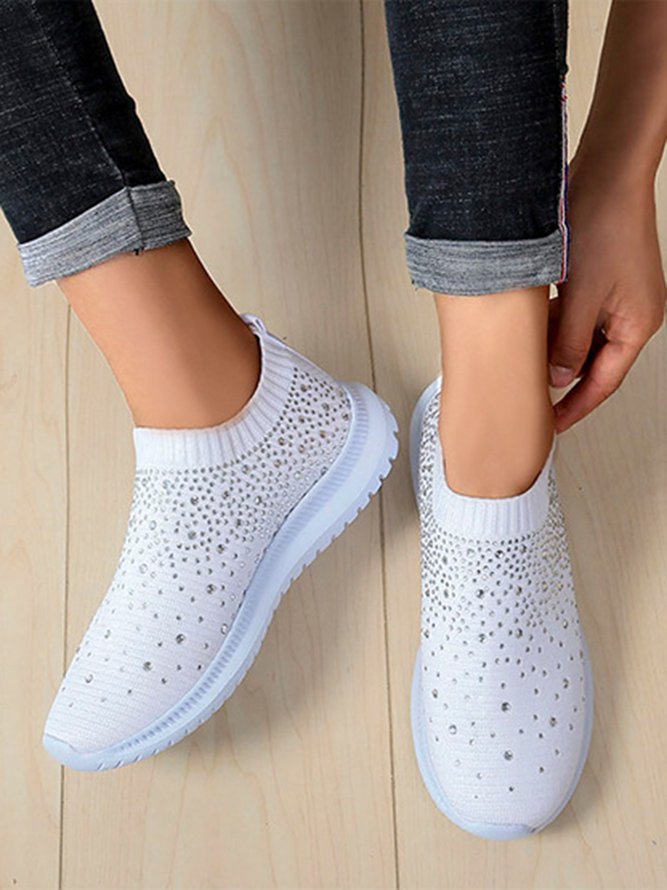 Rhinestone Design Portable Overfoot Lightweight Flyknit Sneakers
