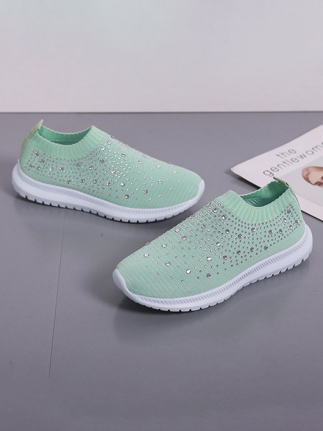 Rhinestone Design Portable Overfoot Lightweight Flyknit Sneakers