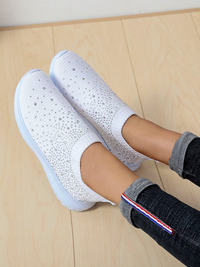 Rhinestone Design Portable Overfoot Lightweight Flyknit Sneakers