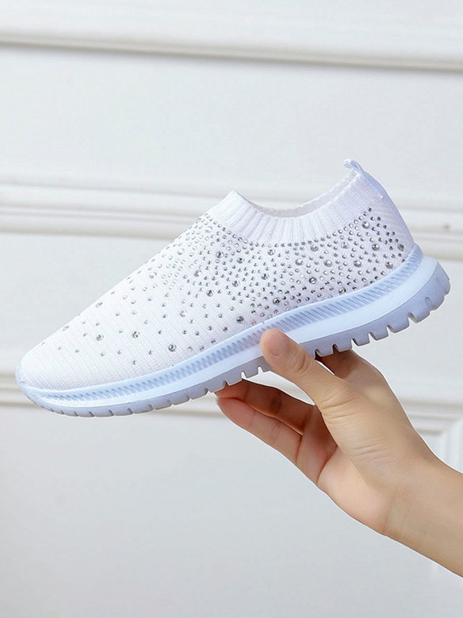 Rhinestone Design Portable Overfoot Lightweight Flyknit Sneakers