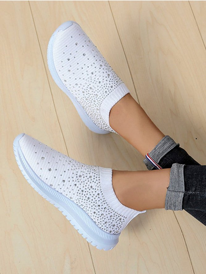 Rhinestone Design Portable Overfoot Lightweight Flyknit Sneakers