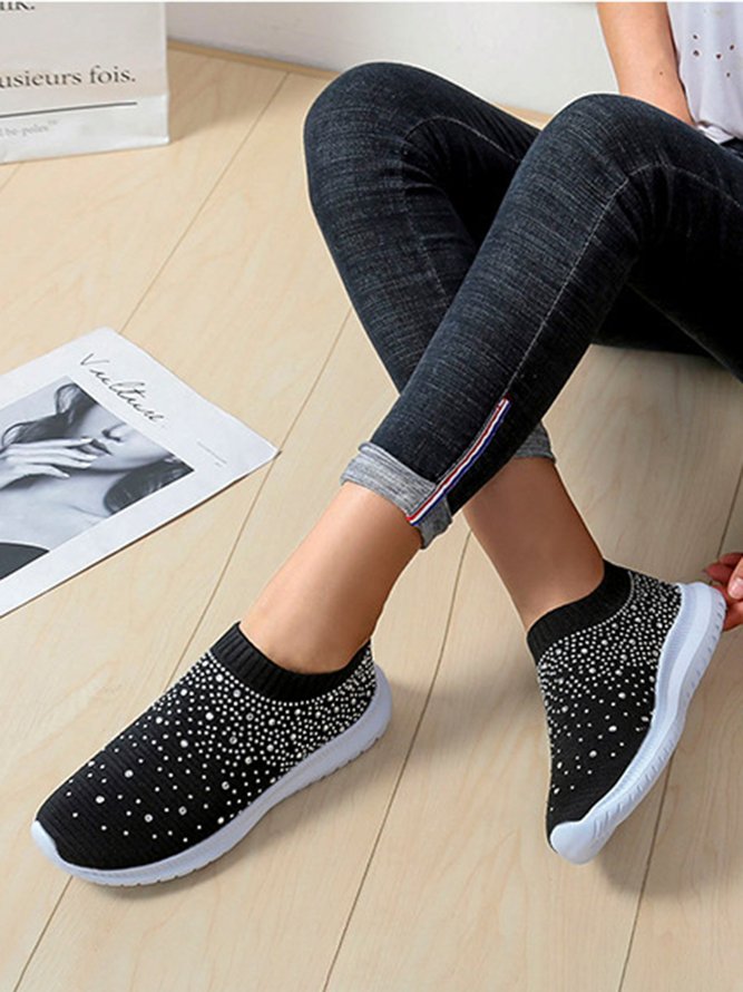 Rhinestone Design Portable Overfoot Lightweight Flyknit Sneakers
