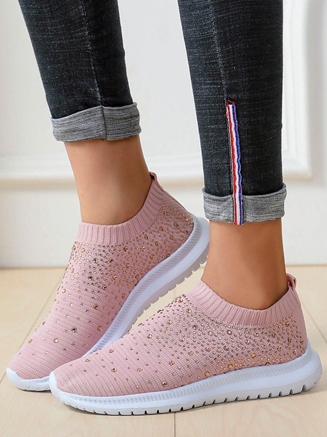 Rhinestone Design Portable Overfoot Lightweight Flyknit Sneakers
