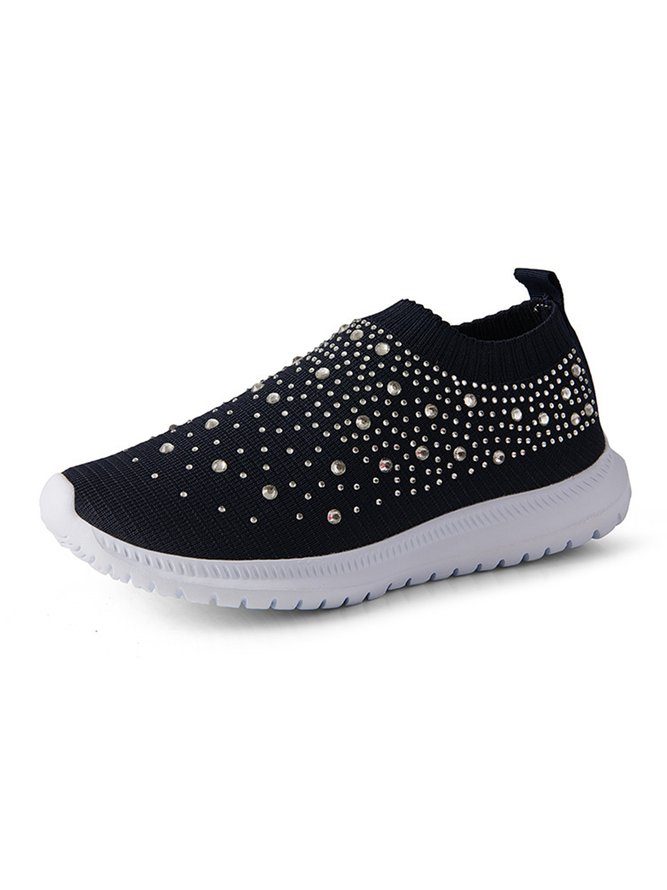 Rhinestone Design Portable Overfoot Lightweight Flyknit Sneakers