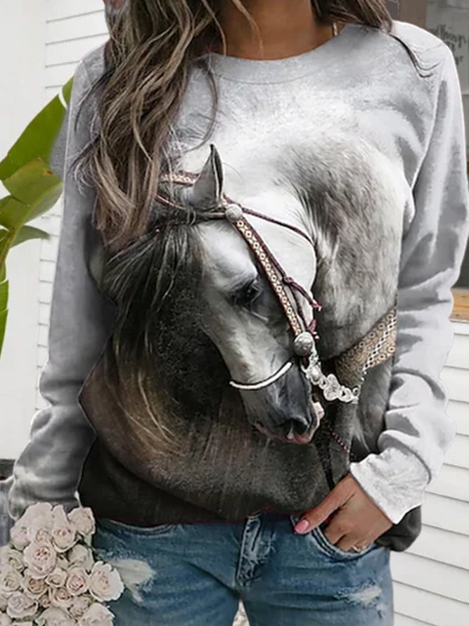 Casual Animal Autumn Vacation Polyester fibre Long sleeve Regular H-Line Regular Sweatshirt for Women