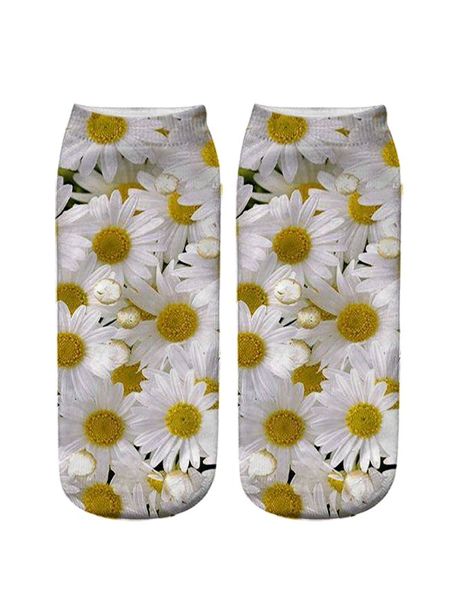 Sunflower Daisy Print Cotton Knitted Socks Breathable Sweat-wicking