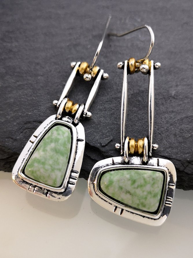 Vintage Green Gemstone Geometric Earrings