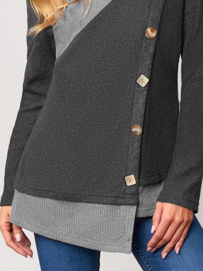 Color Block Casual Buttoned Sweatshirts