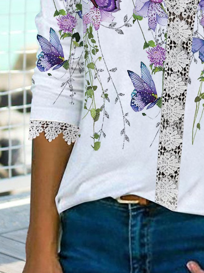 Butterfly flower lace Top T-shirt