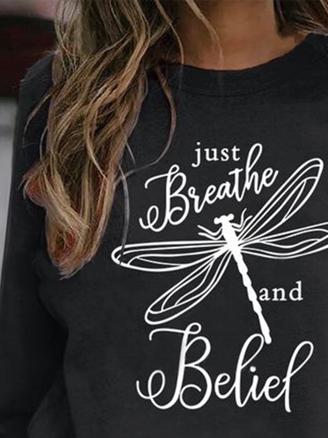 Casual Dragonfly Autumn Polyester Micro-Elasticity Daily Long sleeve Crew Neck Regular Sweatshirt for Women