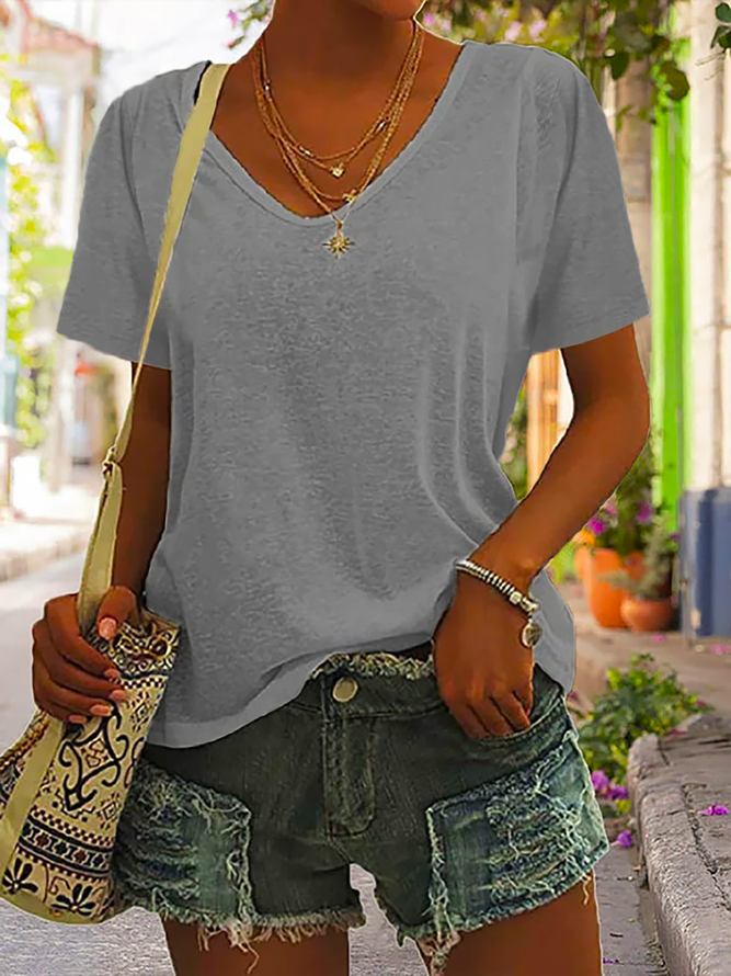 Casual Short Sleeve Plain T-Shirt