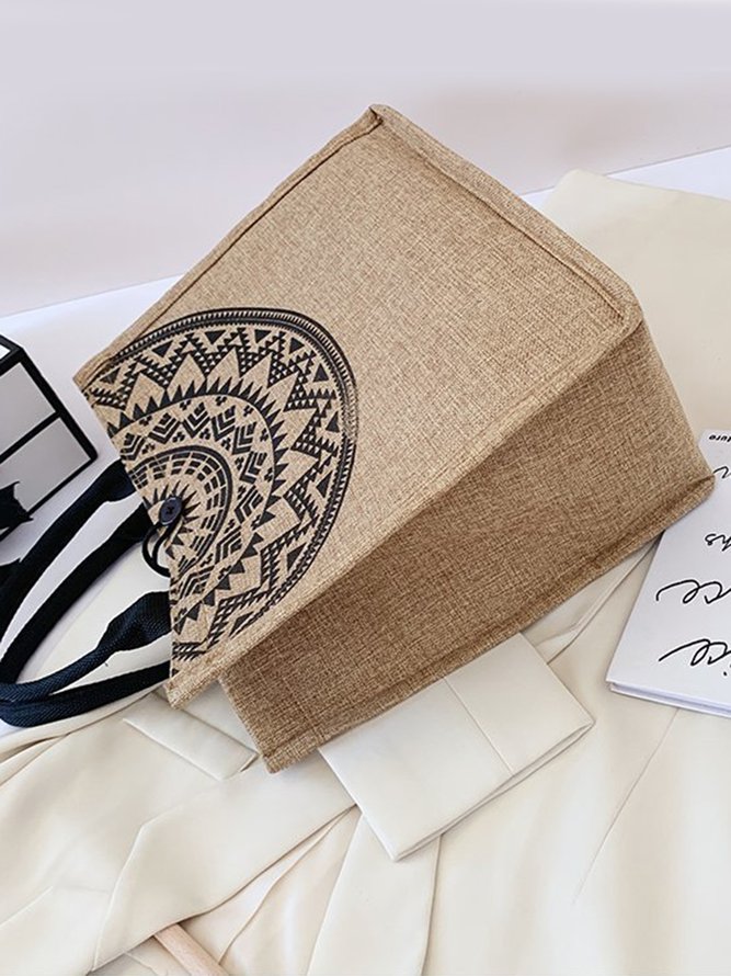 Ethnic Linen Tote Bag Shoulder Shopping Bag