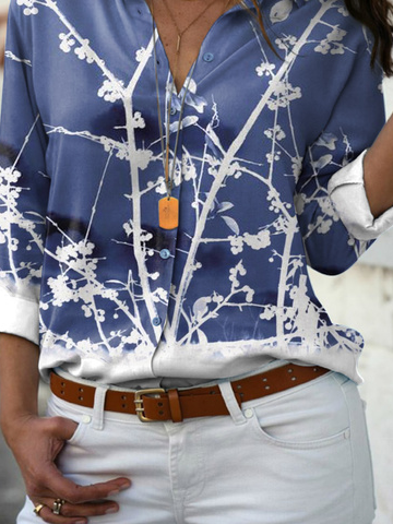 Casual Floral Shirt Collar Blouse