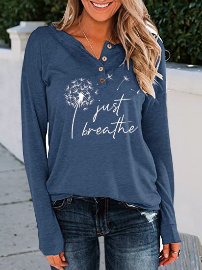 Casual Just Breathe Dandelion Design Long-sleeved Knitted Top