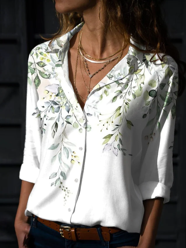 Women Daily Weekend Floral Blouse Shirt Floral Long Sleeve Button Print Shirt Collar Casual Streetwear Top