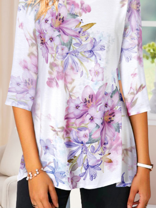 Casual Crew Neck Floral T-Shirt