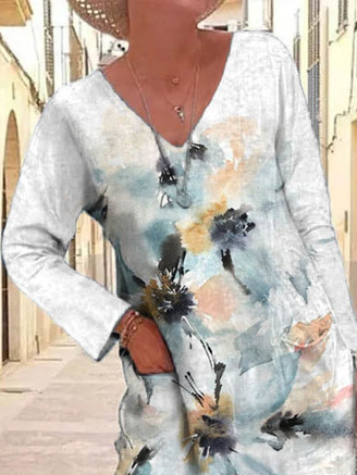 Floral Loose V Neck Dress